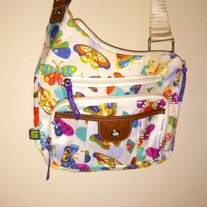 White/ multi butterfly cross body purse